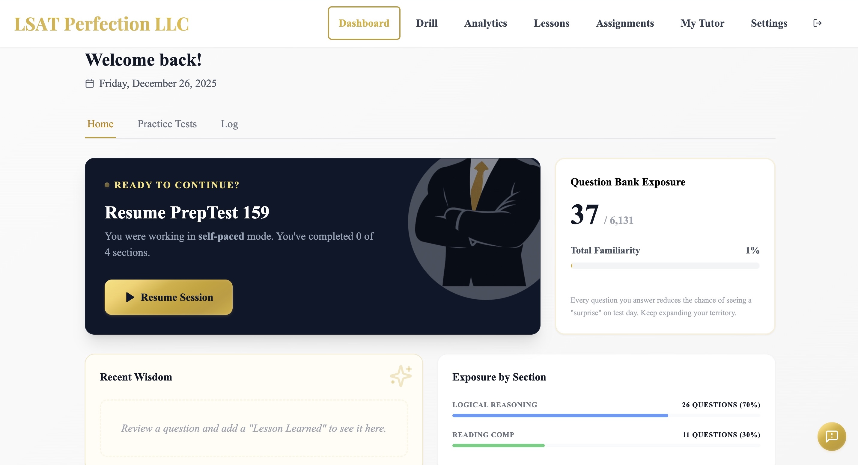 LSAT Perfection Platform Dashboard Preview